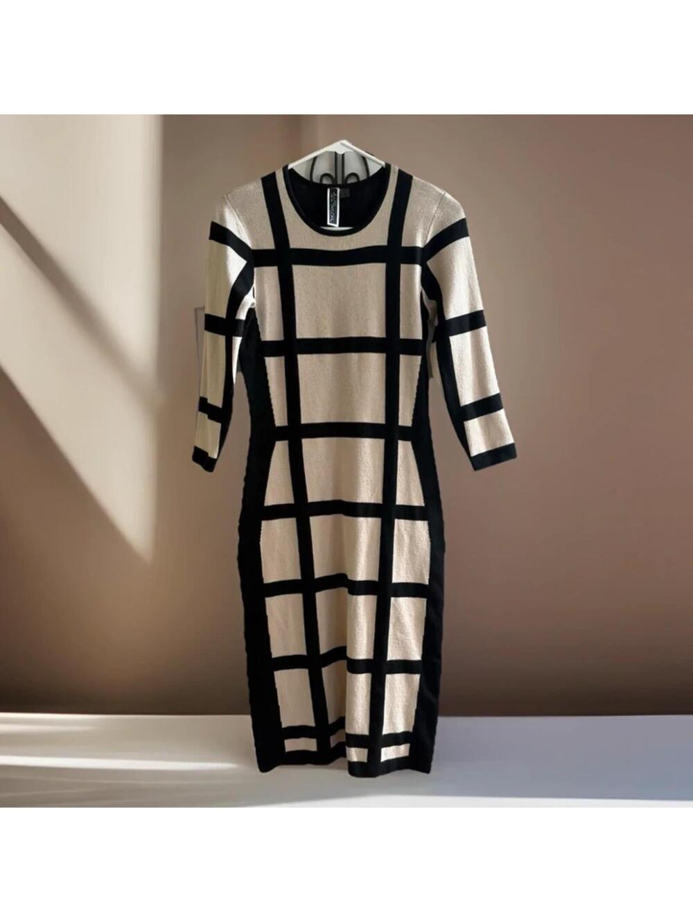 Julian Taylor Geometric Colorblock Knit Midi Dress S